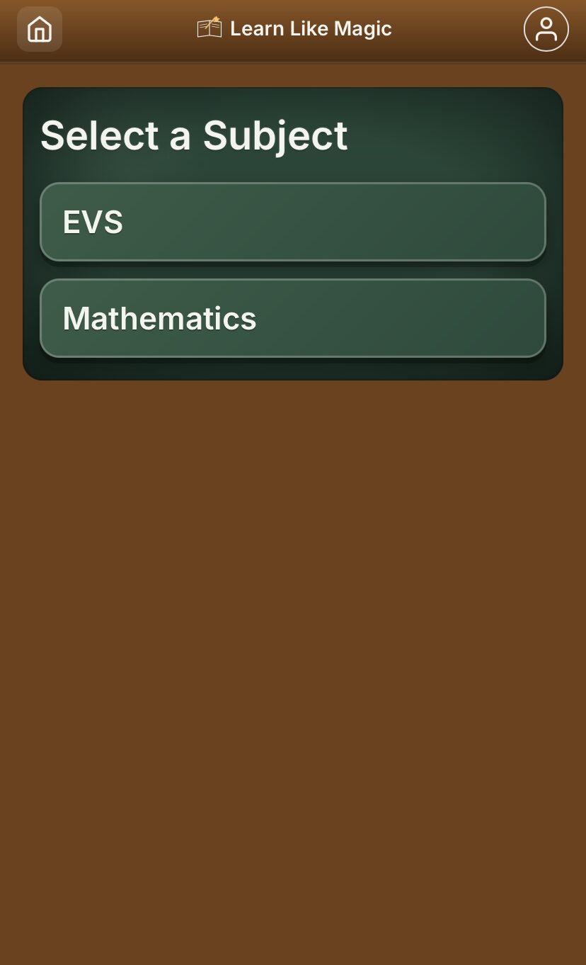 Learn Like Magic subject selection screen